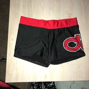 black and red shorts